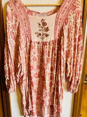 Boho Floral Peasant Dress- Pink